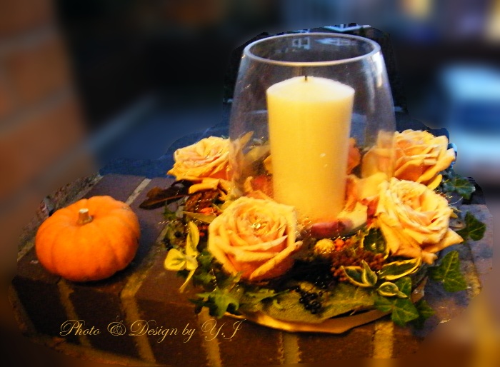 Autumn Colour Rose Candle Arrangement
