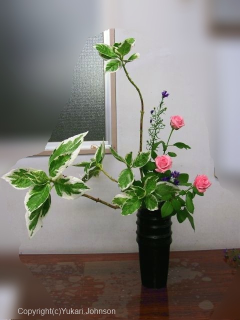 小原流 花意匠；　立てる形　　瓶花；投げ入れ　；秋の花材