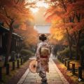 紅葉と着物姿
